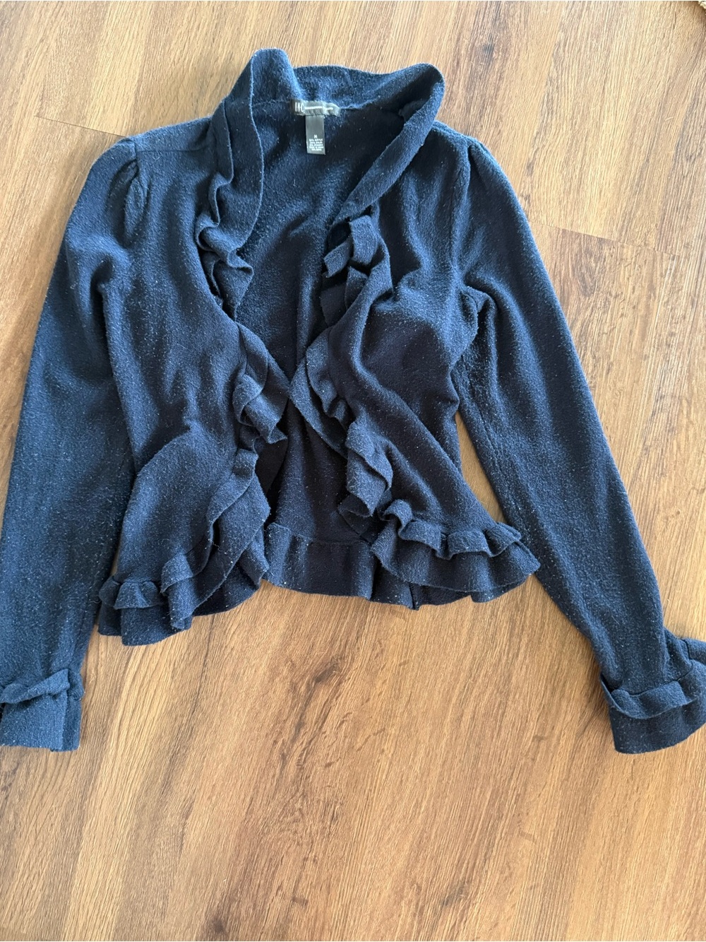 INC Navy Ruffled Open-Front Women's Cardigan